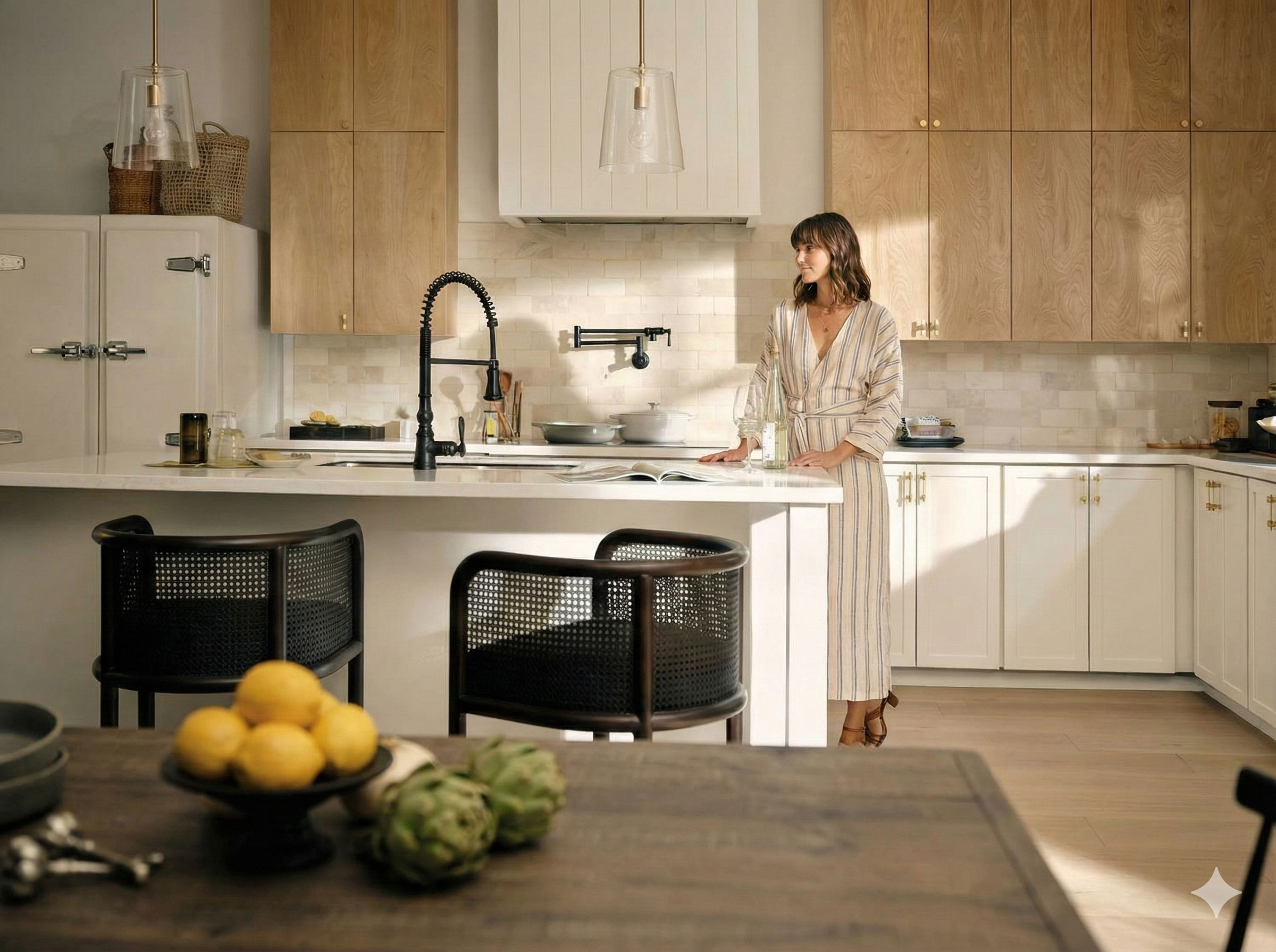 Modern kitchen sink featuring a Moen 3-in-1 filtration faucet with no secondary drinking tap
