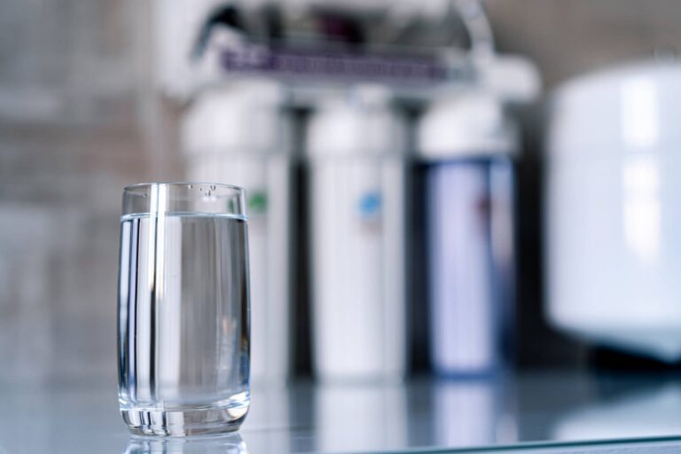 water filters and glass of clear water