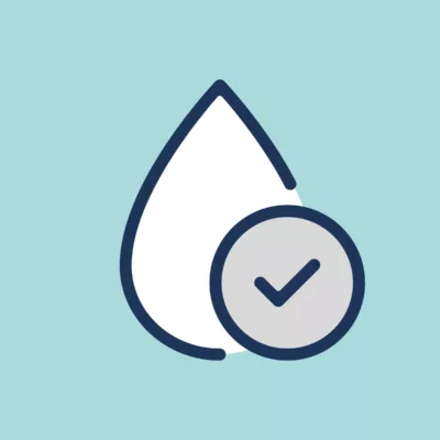 water droplet with checkmark