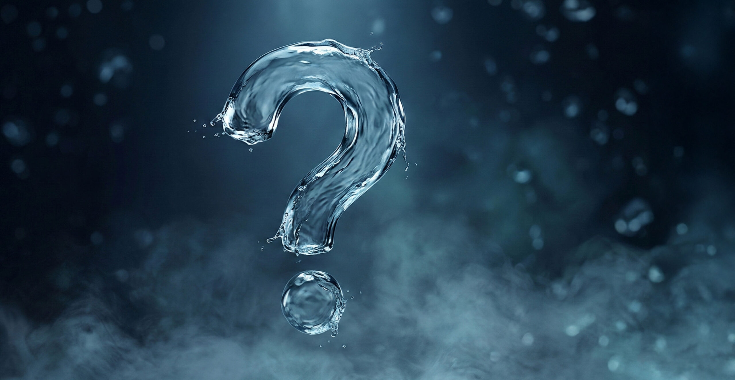 Water forming a question mark, surrounded by an eerie mist