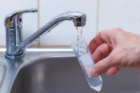 Water test tube filling with faucet